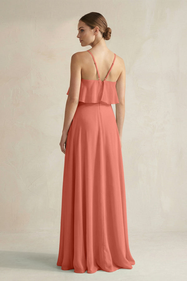 Halter Neck A - Line Chiffon Bridesmaid Dress with Keyhole in Wild Rose - SHE IS ME Bridesmaid Dresses