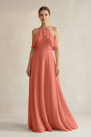 Halter Neck A - Line Chiffon Bridesmaid Dress with Keyhole in Wild Rose - SHE IS ME Bridesmaid Dresses