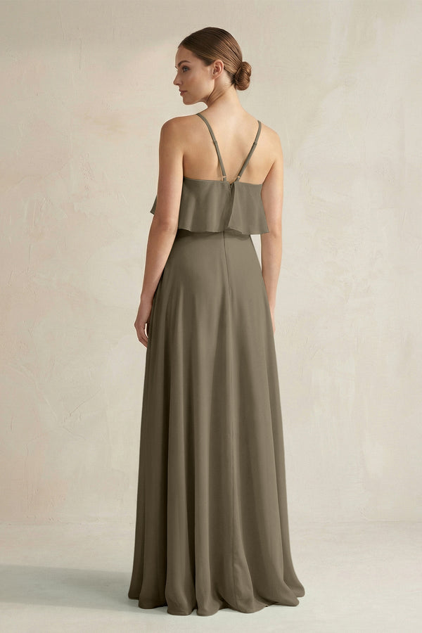 Halter Neck A - Line Chiffon Bridesmaid Dress with Keyhole in Willow Green - SHE IS ME Bridesmaid Dresses