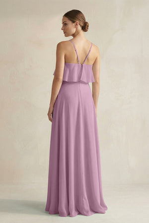 Halter Neck A - Line Chiffon Bridesmaid Dress with Keyhole in Wisteria - SHE IS ME Bridesmaid Dresses