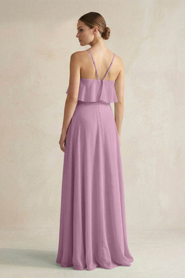 Halter Neck A - Line Chiffon Bridesmaid Dress with Keyhole in Wisteria - SHE IS ME Bridesmaid Dresses