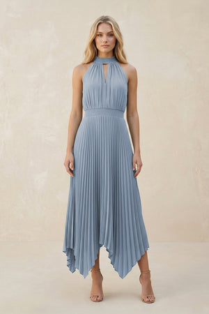 Halter Neck Pleated A - Line Chiffon Bridesmaid Dress in Twilight - SHE IS ME Bridesmaid Dresses