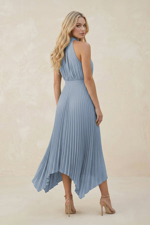 Halter Neck Pleated A - Line Chiffon Bridesmaid Dress in Twilight - SHE IS ME Bridesmaid Dresses