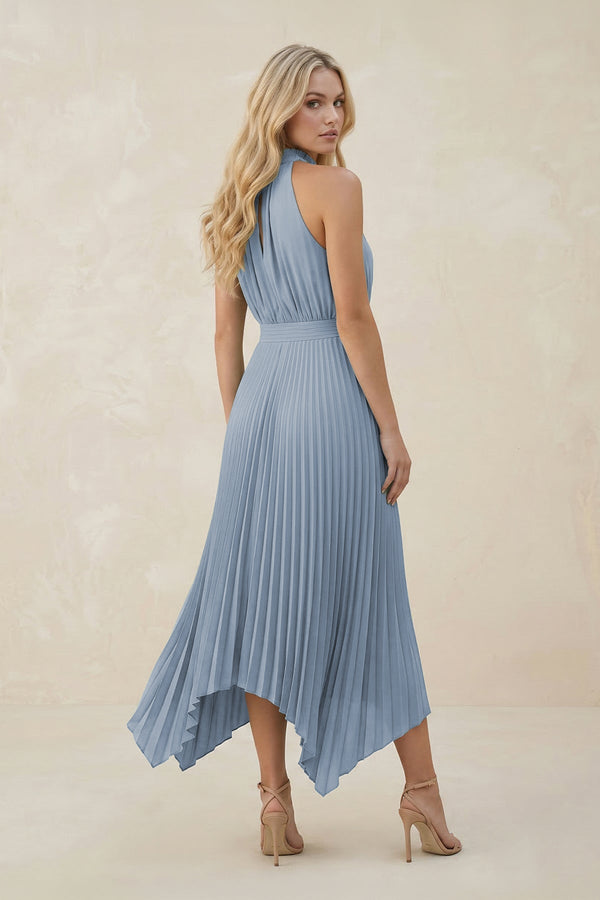 Halter Neck Pleated A - Line Chiffon Bridesmaid Dress in Twilight - SHE IS ME Bridesmaid Dresses