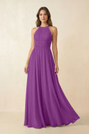 Halter Pleated A - Line Chiffon Bridesmaid Dress in Amethyst - SHE IS ME Bridesmaid Dresses