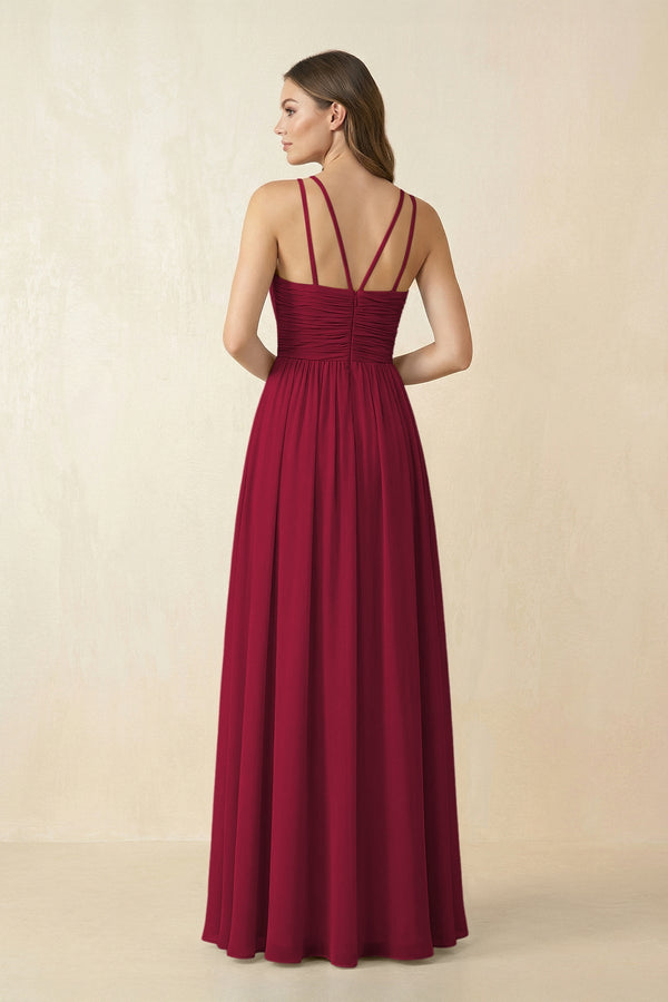 Halter Pleated A - Line Chiffon Bridesmaid Dress in Berry - SHE IS ME Bridesmaid Dresses