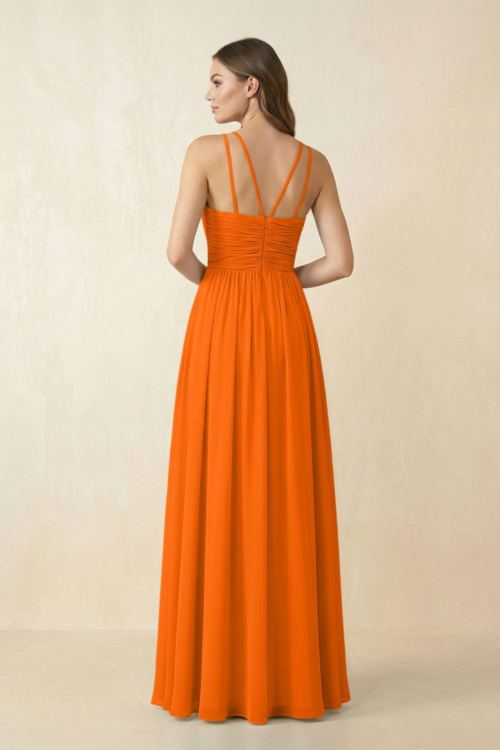 Halter Pleated A - Line Chiffon Bridesmaid Dress in Cinnamon - SHE IS ME Bridesmaid Dresses