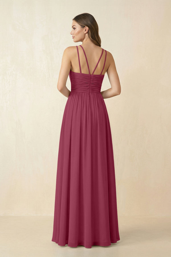 Halter Pleated A - Line Chiffon Bridesmaid Dress in Desert Rose - SHE IS ME Bridesmaid Dresses