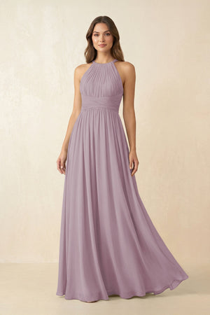 Halter Pleated A - Line Chiffon Bridesmaid Dress in Dusk - SHE IS ME Bridesmaid Dresses
