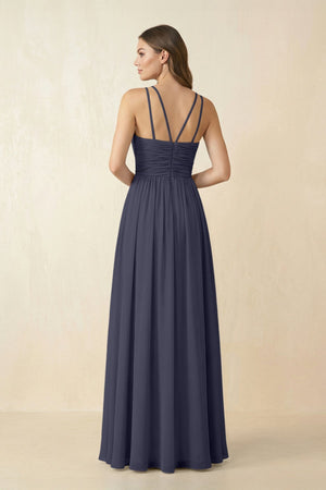 Halter Pleated A - Line Chiffon Bridesmaid Dress in Dusk Blue - SHE IS ME Bridesmaid Dresses