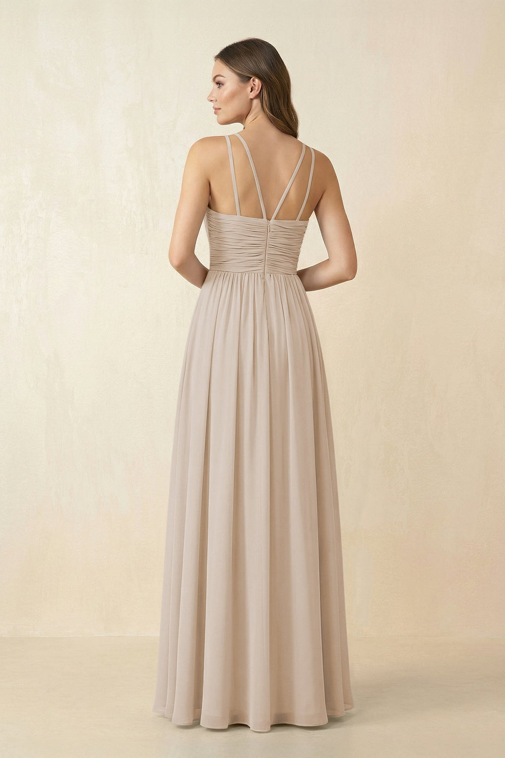 Halter Pleated A - Line Chiffon Bridesmaid Dress in Frost - SHE IS ME Bridesmaid Dresses