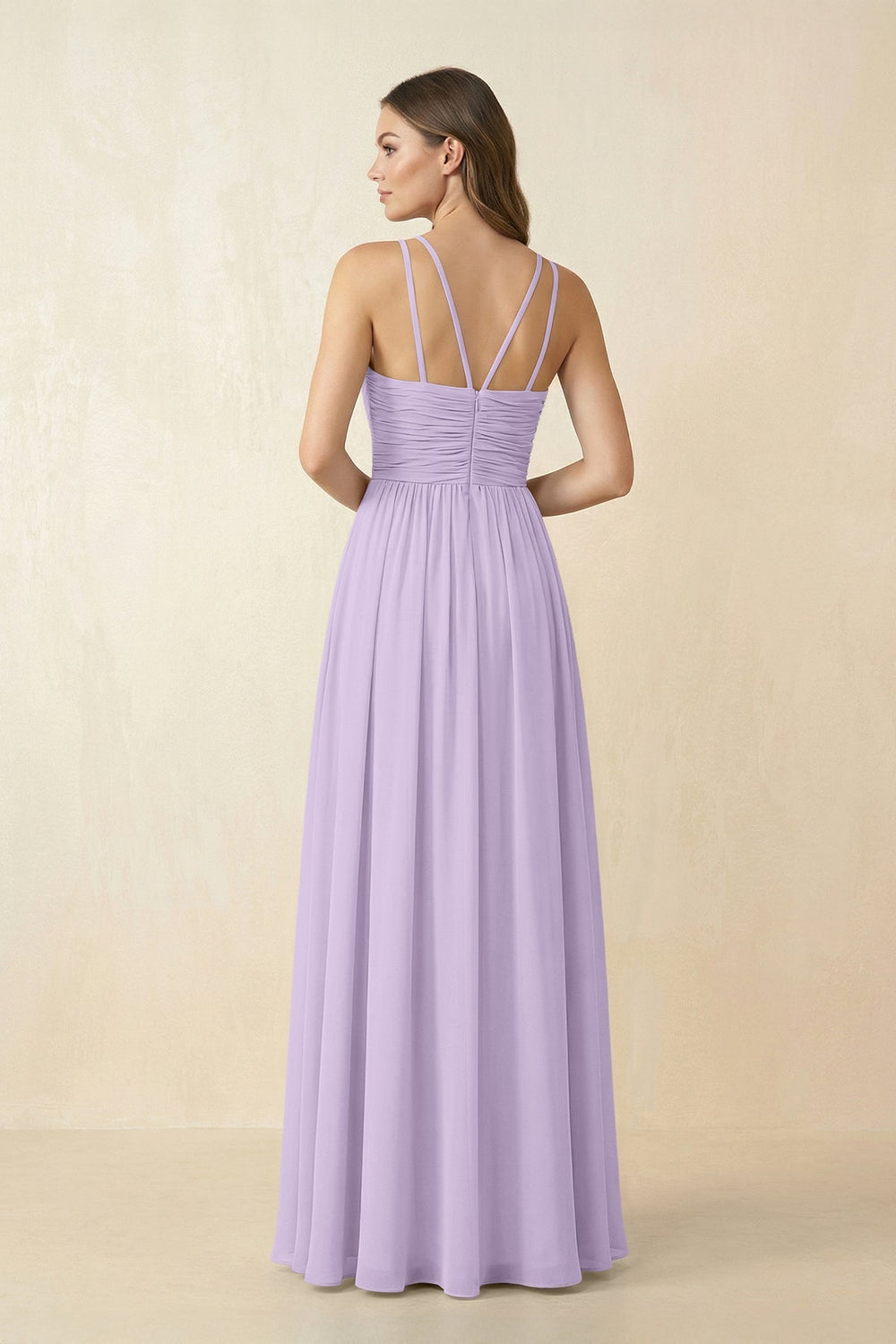 Halter Pleated A - Line Chiffon Bridesmaid Dress in Lavender - SHE IS ME Bridesmaid Dresses