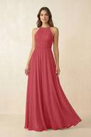 Halter Pleated A - Line Chiffon Bridesmaid Dress in Merlot - SHE IS ME Bridesmaid Dresses