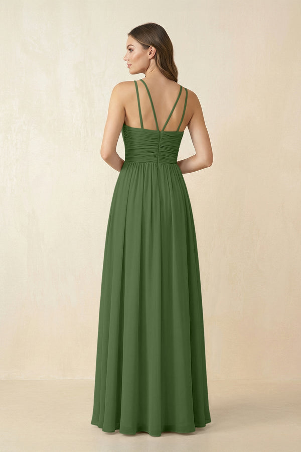 Halter Pleated A - Line Chiffon Bridesmaid Dress in Moss - SHE IS ME Bridesmaid Dresses