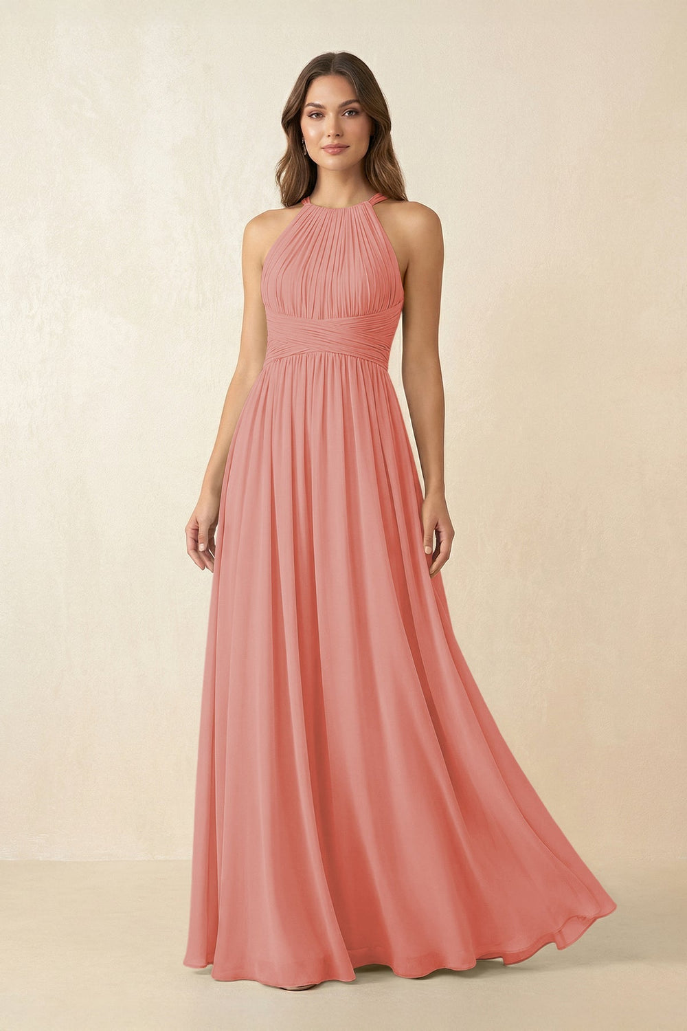 Halter Pleated A - Line Chiffon Bridesmaid Dress in Mulberry - SHE IS ME Bridesmaid Dresses