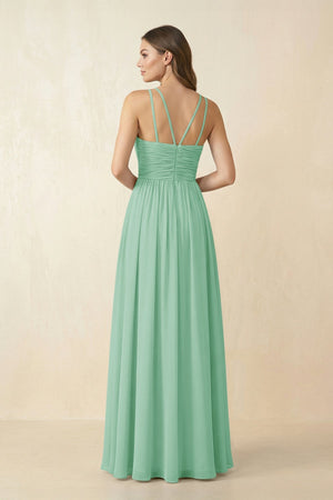 Halter Pleated A - Line Chiffon Bridesmaid Dress in Pale Pistachio - SHE IS ME Bridesmaid Dresses