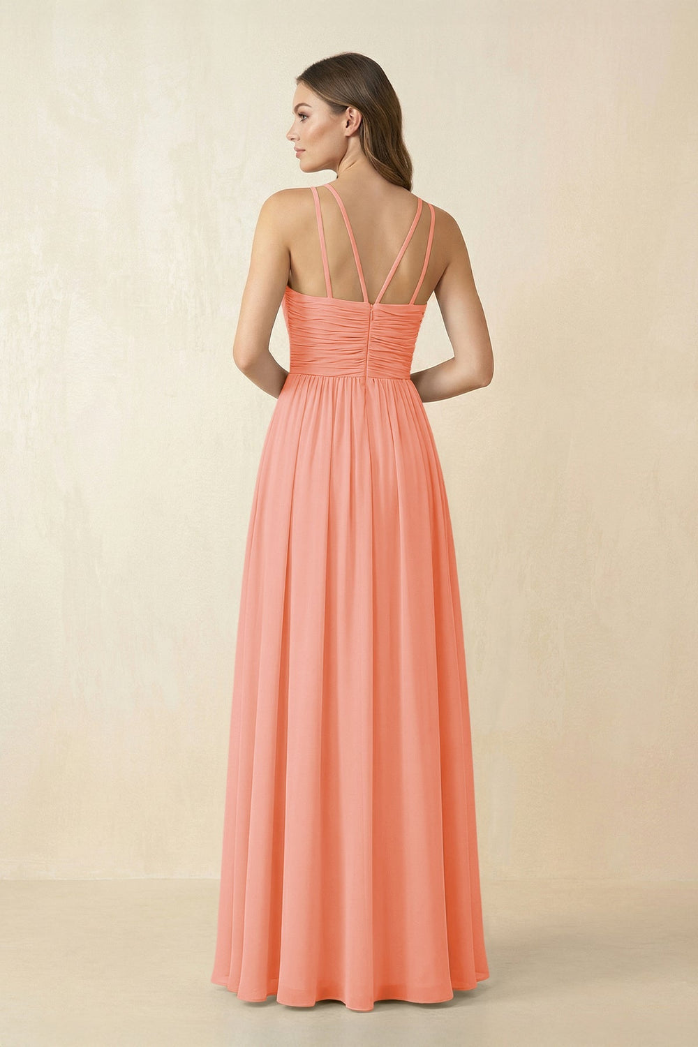 Halter Pleated A - Line Chiffon Bridesmaid Dress in Rosette - SHE IS ME Bridesmaid Dresses