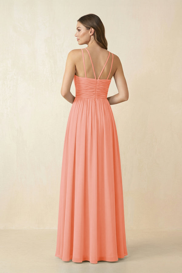 Halter Pleated A - Line Chiffon Bridesmaid Dress in Rosette - SHE IS ME Bridesmaid Dresses