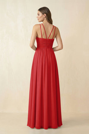 Halter Pleated A - Line Chiffon Bridesmaid Dress in Ruby Red - SHE IS ME Bridesmaid Dresses