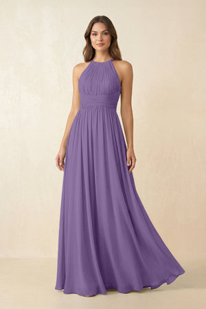 Halter Pleated A - Line Chiffon Bridesmaid Dress in Tahiti - SHE IS ME Bridesmaid Dresses