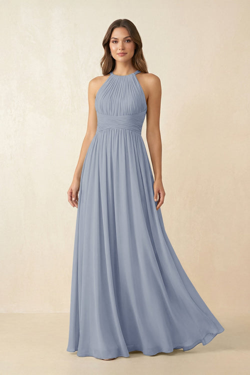 Halter Pleated A - Line Chiffon Bridesmaid Dress in Twilight - SHE IS ME Bridesmaid Dresses