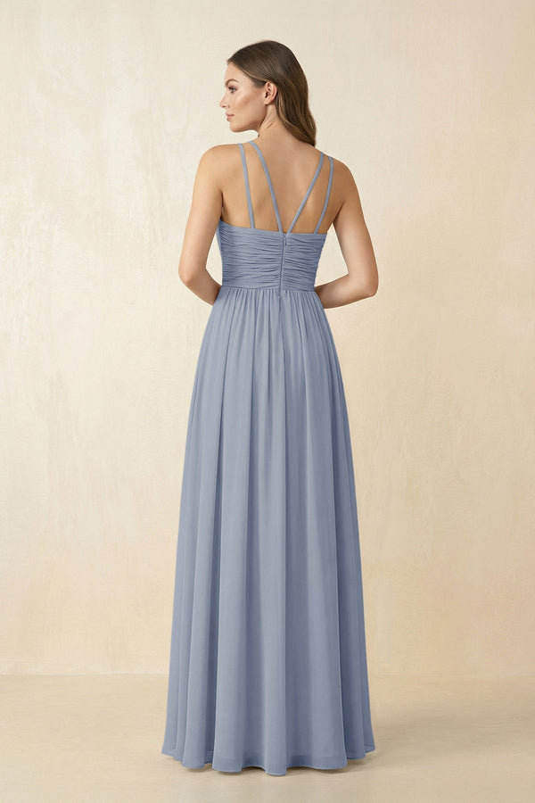 Halter Pleated A - Line Chiffon Bridesmaid Dress in Twilight - SHE IS ME Bridesmaid Dresses