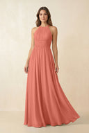 Halter Pleated A - Line Chiffon Bridesmaid Dress in Wild Rose - SHE IS ME Bridesmaid Dresses