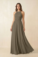 Halter Pleated A - Line Chiffon Bridesmaid Dress in Willow Green - SHE IS ME Bridesmaid Dresses
