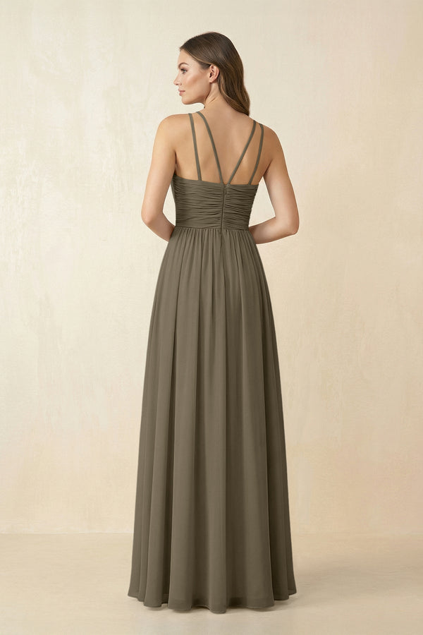 Halter Pleated A - Line Chiffon Bridesmaid Dress in Willow Green - SHE IS ME Bridesmaid Dresses