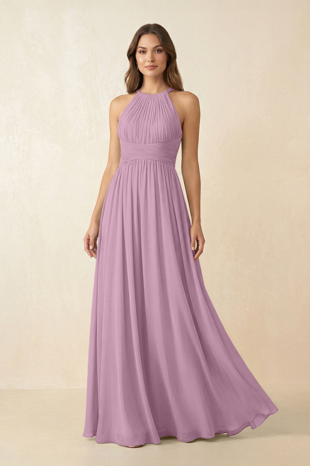 Halter Pleated A - Line Chiffon Bridesmaid Dress in Wisteria - SHE IS ME Bridesmaid Dresses
