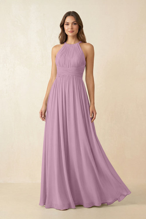 Halter Pleated A - Line Chiffon Bridesmaid Dress in Wisteria - SHE IS ME Bridesmaid Dresses