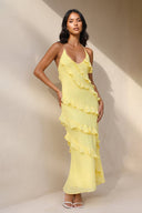 Halter Ruffled Maxi Dress in Yellow - SHE IS ME