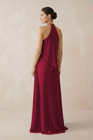 Halter Sheath Ruffled Chiffon Bridesmaid Dress in Berry - SHE IS ME Bridesmaid Dresses