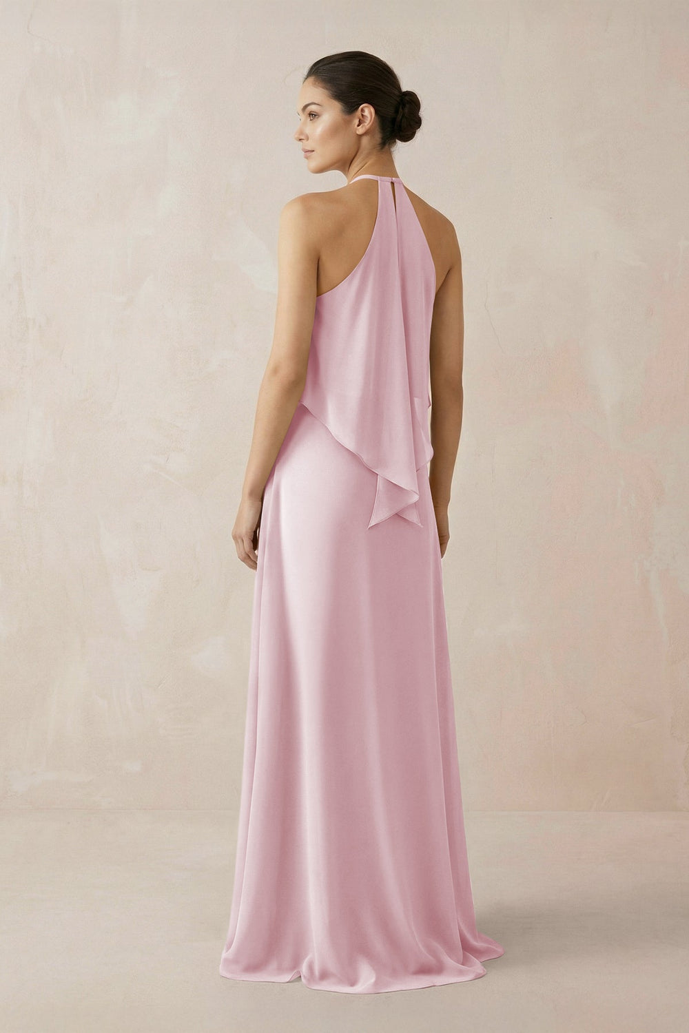 Halter Sheath Ruffled Chiffon Bridesmaid Dress in Candy Pink - SHE IS ME Bridesmaid Dresses