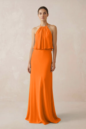 Halter Sheath Ruffled Chiffon Bridesmaid Dress in Cinnamon - SHE IS ME Bridesmaid Dresses