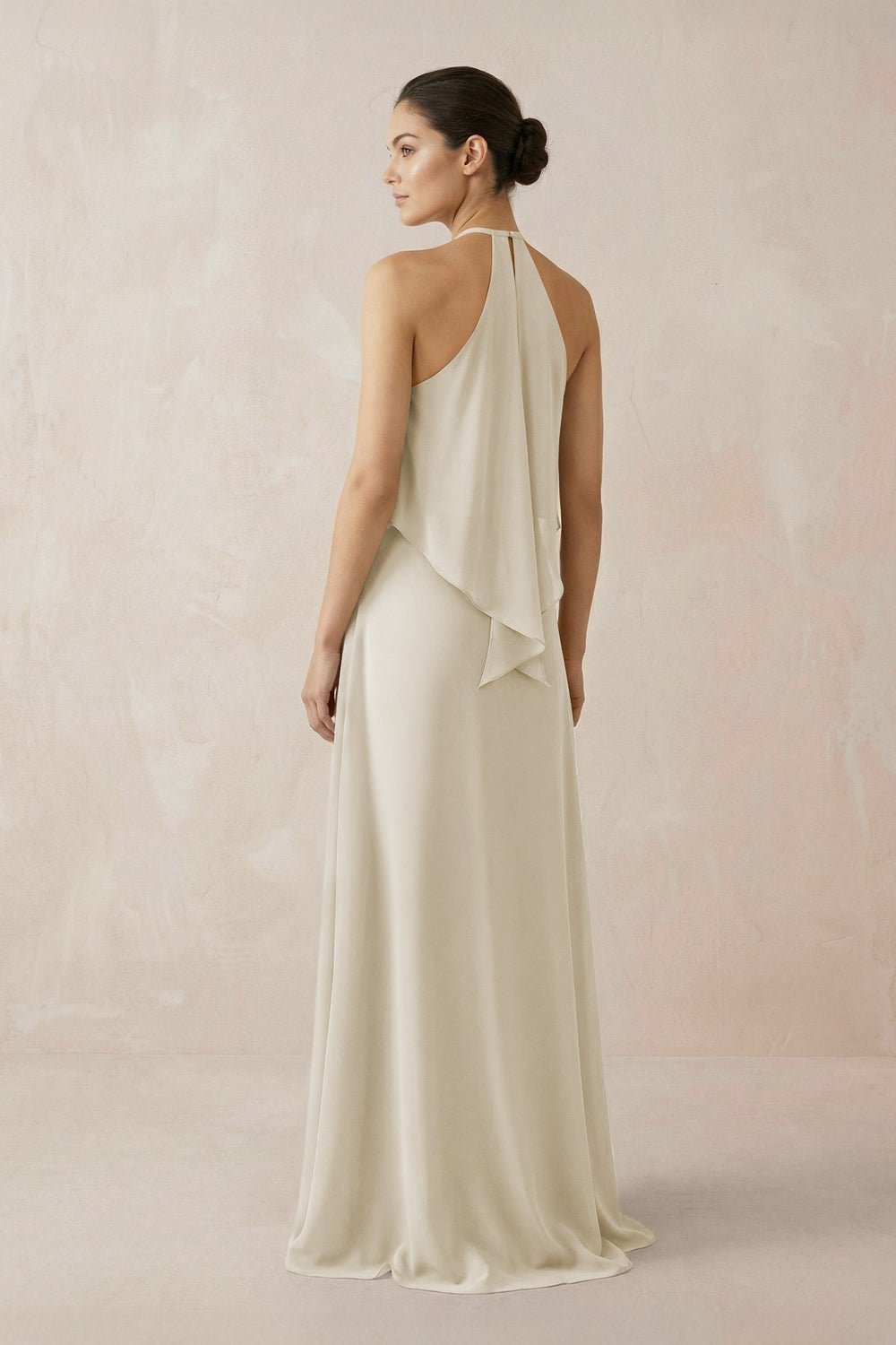Halter Sheath Ruffled Chiffon Bridesmaid Dress in Dove Gray - SHE IS ME Bridesmaid Dresses