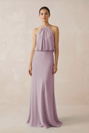 Halter Sheath Ruffled Chiffon Bridesmaid Dress in Dusk - SHE IS ME Bridesmaid Dresses