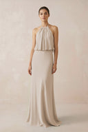Halter Sheath Ruffled Chiffon Bridesmaid Dress in Frost - SHE IS ME Bridesmaid Dresses
