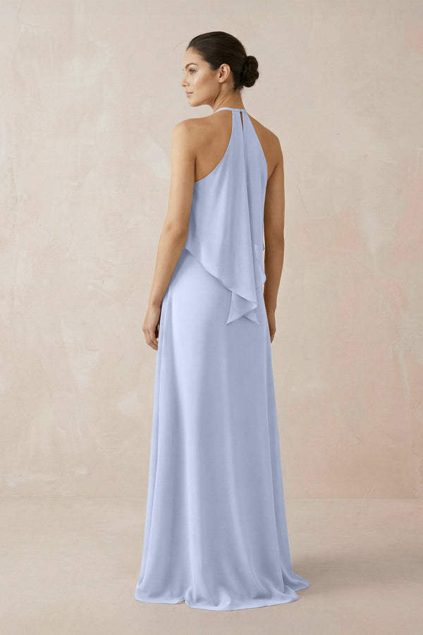 Halter Sheath Ruffled Chiffon Bridesmaid Dress in Ice - SHE IS ME Bridesmaid Dresses