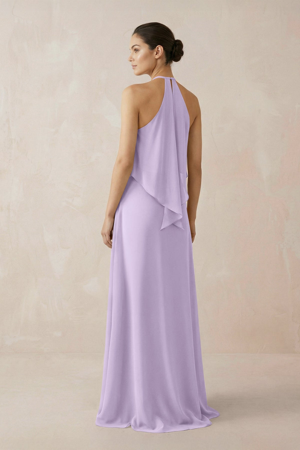 Halter Sheath Ruffled Chiffon Bridesmaid Dress in Lavender - SHE IS ME Bridesmaid Dresses