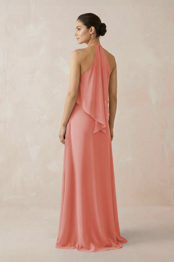 Halter Sheath Ruffled Chiffon Bridesmaid Dress in Mulberry - SHE IS ME Bridesmaid Dresses