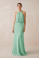 Halter Sheath Ruffled Chiffon Bridesmaid Dress in Pale Pistachio - SHE IS ME Bridesmaid Dresses
