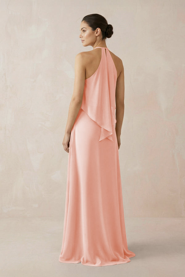 Halter Sheath Ruffled Chiffon Bridesmaid Dress in Rose Petal - SHE IS ME Bridesmaid Dresses