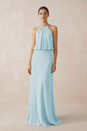 Halter Sheath Ruffled Chiffon Bridesmaid Dress in Sky Blue - SHE IS ME Bridesmaid Dresses