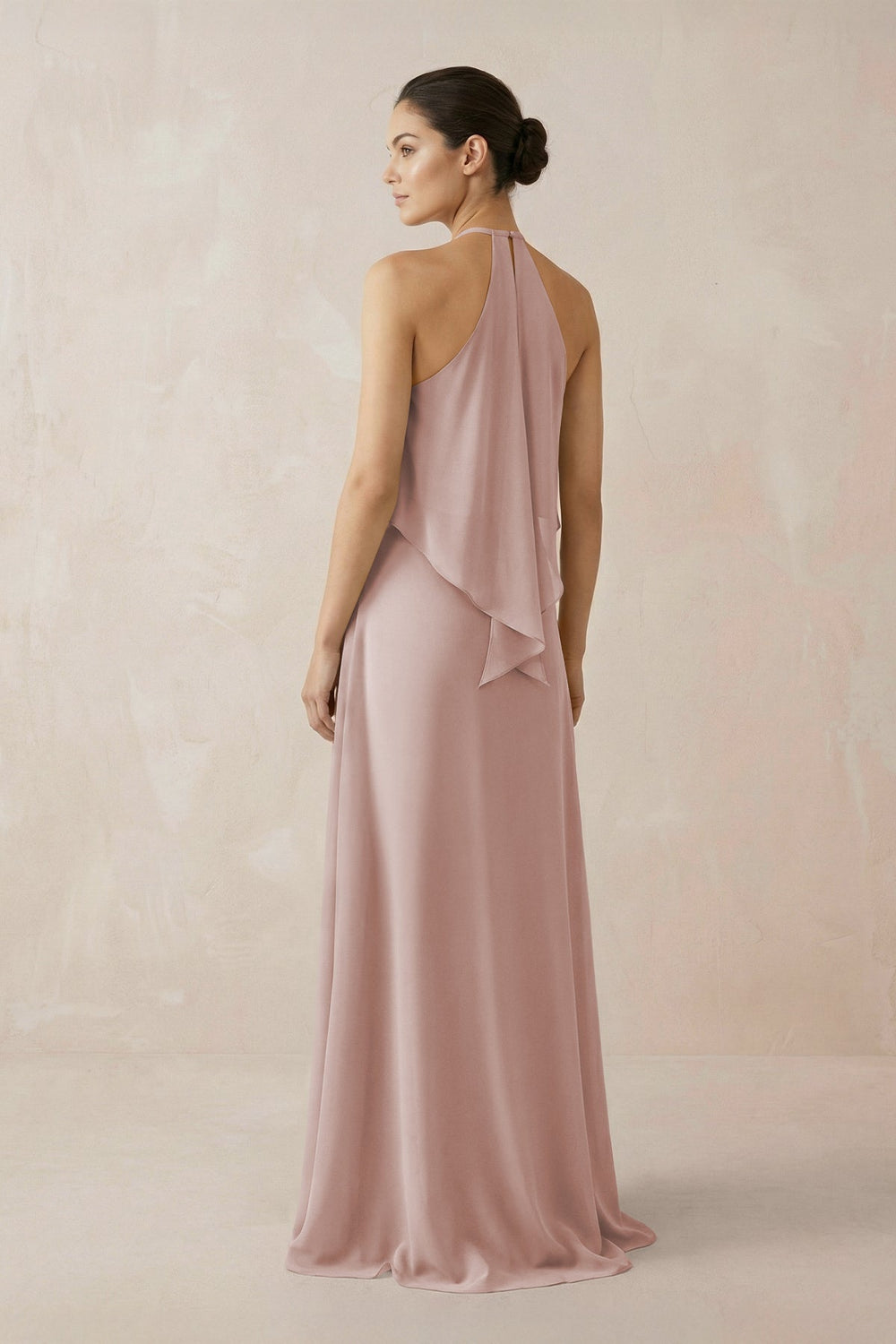 Halter Sheath Ruffled Chiffon Bridesmaid Dress in Toffee - SHE IS ME Bridesmaid Dresses
