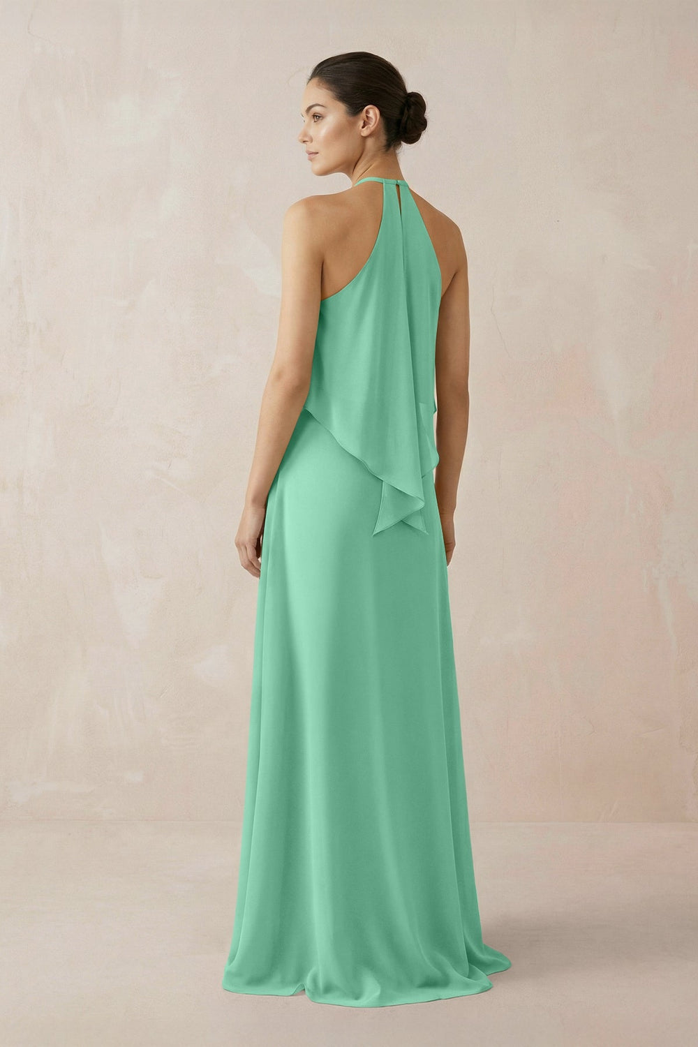 Halter Sheath Ruffled Chiffon Bridesmaid Dress in Turquoise - SHE IS ME Bridesmaid Dresses