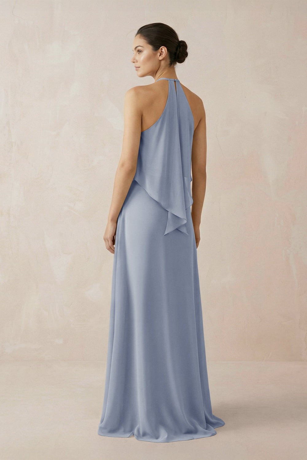 Halter Sheath Ruffled Chiffon Bridesmaid Dress in Twilight - SHE IS ME Bridesmaid Dresses