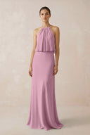 Halter Sheath Ruffled Chiffon Bridesmaid Dress in Vintage Mauve - SHE IS ME Bridesmaid Dresses