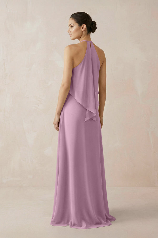 Halter Sheath Ruffled Chiffon Bridesmaid Dress in Wisteria - SHE IS ME Bridesmaid Dresses