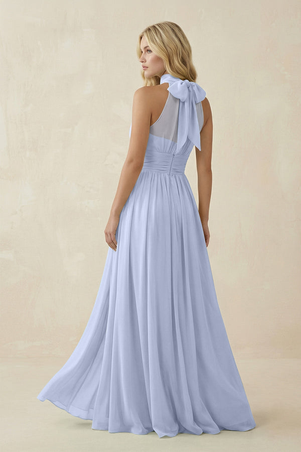 Illusion Halter A - Line Chiffon Bridesmaid Gown in Ice - SHE IS ME Bridesmaid Dresses
